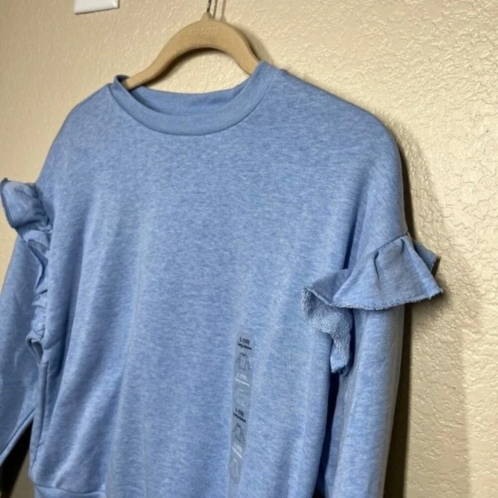 Gap kids blue sweater long sleeve sweatshirt ruffle detail on sleeve size L(10)